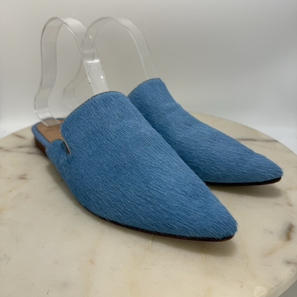 Huma Blanco Blue Calf Hair Pointed Toe Mule Slides Women's Leather Peru EU 38